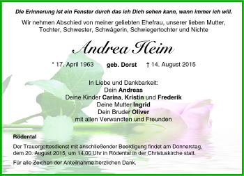 Traueranzeige von Andrea Heim von Neue Presse Coburg