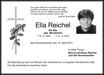 Traueranzeige von Ella Reichel von Frankenpost