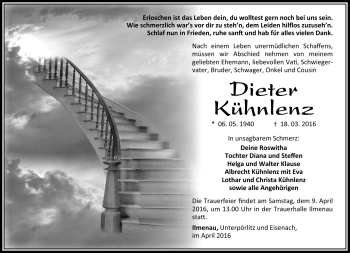 Traueranzeige von Dieter Kühnlenz von Südthüringer Presse
