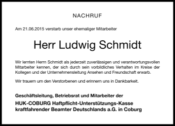 Traueranzeige von Ludwig Schmidt von Neue Presse Coburg