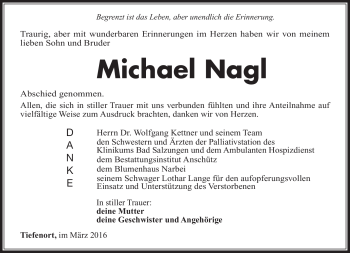 Traueranzeige von Michael Nagl von Südthüringer Presse