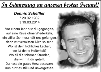 Traueranzeige von Denis Scheffler von Südthüringer Presse