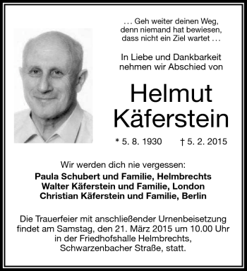 Traueranzeige von Helmut Käferstein von Frankenpost