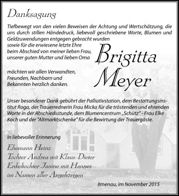 Traueranzeige von Brigitta Meyer von Südthüringer Presse