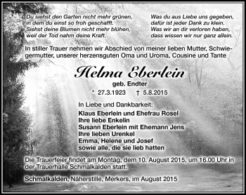 Traueranzeige von Helma Eberlein von Südthüringer Presse