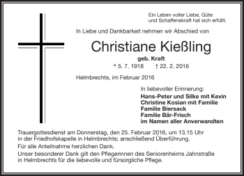 Traueranzeige von Christiane Kießling von Frankenpost