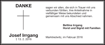 Traueranzeige von Josef Irrgang von Frankenpost