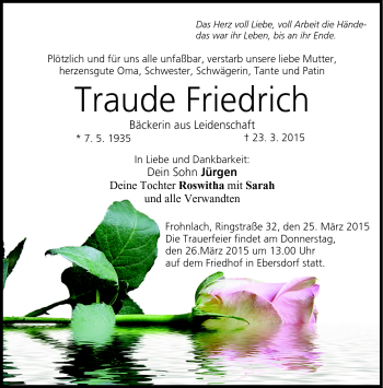 Traueranzeige von Traude Friedrich von Neue Presse Coburg