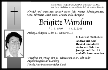 Traueranzeige von Brigitte Wandura von Frankenpost