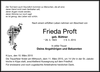 Traueranzeige von Frieda Proft von Neue Presse Coburg