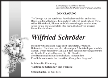Traueranzeige von Wilfried Schröder von Südthüringer Presse