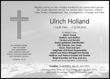 Traueranzeige von Ulrich Holland von Neue Presse Coburg