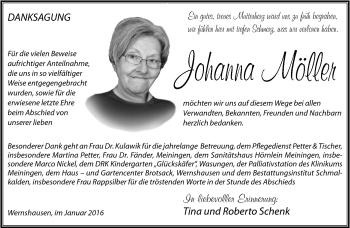 Traueranzeige von Johanna Möller von Südthüringer Presse