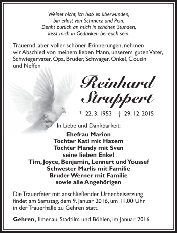 Traueranzeige von Reinhard Struppert von Südthüringer Presse