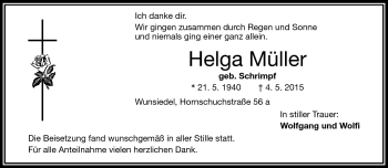 Traueranzeige von Helga Müller von Frankenpost