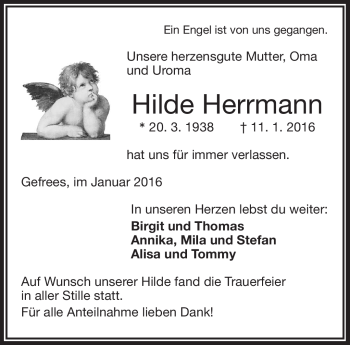 Traueranzeige von Hilde Herrmann von Frankenpost