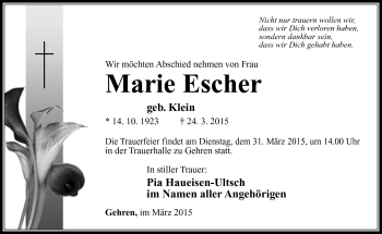 Traueranzeige von Marie Escher von Südthüringer Presse