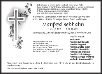 Traueranzeige von Manfred Rebhahn von Frankenpost
