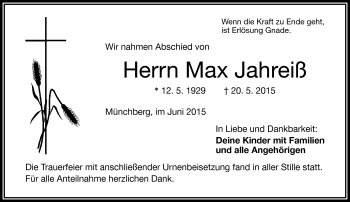 Traueranzeige von Max Jahreiß von Frankenpost