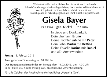 Traueranzeige von Gisela Bayer von Neue Presse Coburg