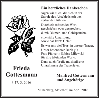Traueranzeige von Frieda Gottesmann von Frankenpost