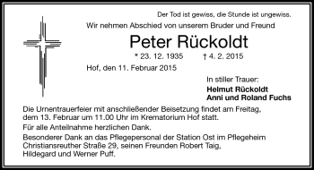 Traueranzeige von Peter Rückoldt von Frankenpost