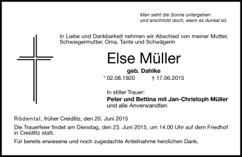 Traueranzeige von Else Müller von Neue Presse Coburg