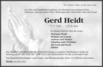 Traueranzeige von Gerd Heidt von Südthüringer Presse