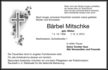 Traueranzeige von Bärbel Mitschke von Frankenpost