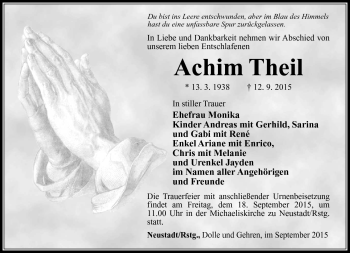 Traueranzeige von Achim Theil von Südthüringer Presse