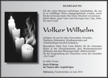 Traueranzeige von Volker Wilhelm von Südthüringer Presse