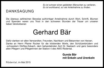 Traueranzeige von Gerhard Bär von Neue Presse Coburg
