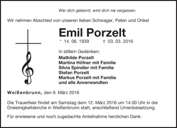 Traueranzeige von Emil Porzelt von Neue Presse Coburg