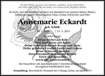 Traueranzeige von Annemarie Eckardt von Südthüringer Presse