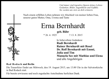 Traueranzeige von Erna Bernhardt von Neue Presse Coburg