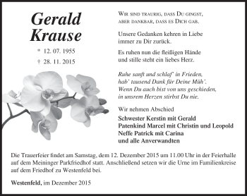 Traueranzeige von Gerald Krause von Südthüringer Presse