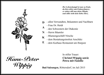 Traueranzeige von Hans-Peter Wippig von Südthüringer Presse