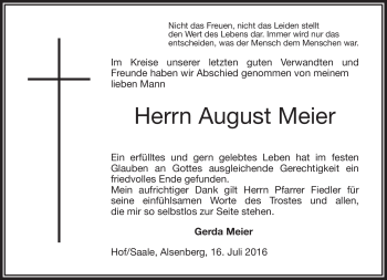 Traueranzeige von August Meier von Frankenpost