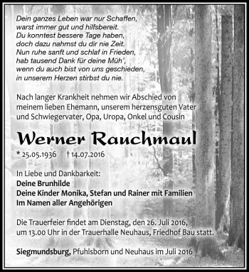 Traueranzeige von Werner Rauchmaul von Südthüringer Presse