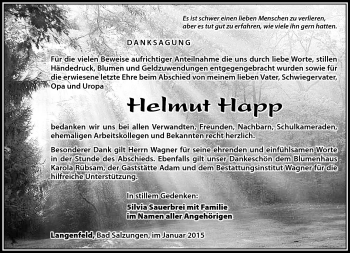 Traueranzeige von Helmut Happ von Südthüringer Presse