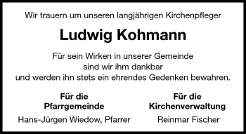 Traueranzeige von Ludwig Kohmann von Frankenpost