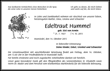 Traueranzeige von Edeltraud Hummel von Frankenpost