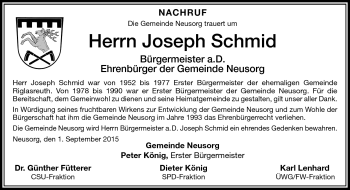 Traueranzeige von Josef Schmidt von Frankenpost
