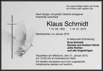 Traueranzeige von Klaus Schmidt von Frankenpost