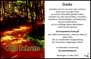Traueranzeige von Otto Behrens von Südthüringer Presse