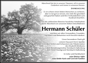 Traueranzeige von Hermann Schüler von Südthüringer Presse