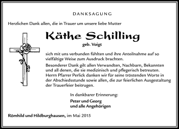 Traueranzeige von Käthe Schilling von Südthüringer Presse