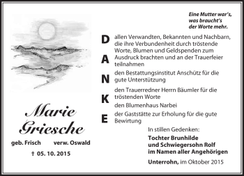 Traueranzeige von Marie Griesche von Südthüringer Presse