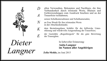 Traueranzeige von Dieter Langner von Südthüringer Presse