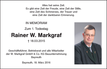 Traueranzeige von Rainer Markgraf von Frankenpost